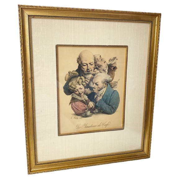Antique 1827 print The Coffee Drinkers by Louis-Leopold Boilly matted framed